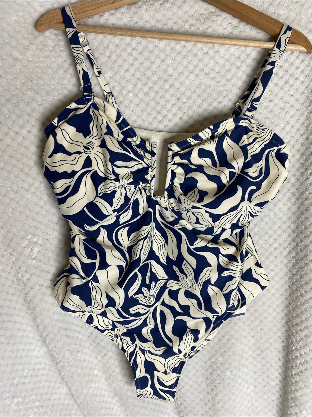 H&M Blue and Cream Floral One Piece Swimsuit NWT
